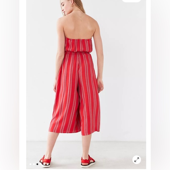 SILENCE +NOISE JACKSON STRAPLESS CULOTTE JUMPSUIT IN RED AND BLUE STRIPES SIZE S - Picture 14 of 16